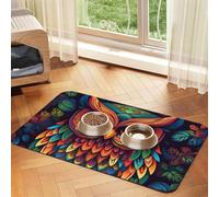 Color Owl Pattern Dog Food Mats for Floors, 16x24 Inch Non-Slip Super Absorbent Pet Food Mat, Dishwasher Dog Mat for Food and Water, Cute Quick Dry Pet Feeding Mat for Dogs Puppy Cats