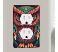 Color Owl Pattern Duplex Receptacle Outlet Covers, 1-Gang Standard Size Wall Plates, Unbreakable Polycarbonate Dual Outlet Faceplates Covers For Kitchen Home Kids Room Decor 4.5" X 2.76"