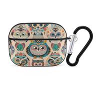 Color Owl Pattern Earbuds Organizer Shockproof Protective Airpods Pro Cover with Carabiner Clip Anti Fall Carrying Earphone Case Cover for Airpods Pro 2nd Generation Black