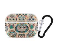 Color Owl Pattern Earbuds Organizer Shockproof Protective Airpods Pro Cover with Carabiner Clip Anti Fall Carrying Earphone Case Cover for Airpods Pro 2nd Generation White
