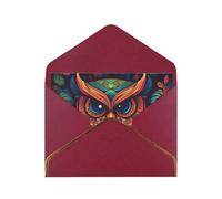 Color Owl Pattern Luxury Pearl Paper Greeting Card With Gold Border, Blank Inside, With Envelope - Birthday, Wedding, Christmas, Valentine