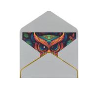 Color Owl Pattern Luxury Pearl Paper Greeting Card With Gold Border, Blank Inside, With Envelope - Birthday, Wedding, Christmas, Valentine