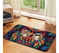 Color Owl Pattern Pet Feeding Mat Absorbent Pu Leather Dog Cat Food Mats Contain Spills Protects Floors, Anti-Slip Rubber Backing Dog Bowl Mats Easy Clean Pet Placemats 40x60cm