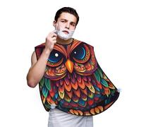 Color Owl Pattern Shaving Bib, Men's Beard Trimmer Collector, Adjustable Neck Circumference with Suction Cups and Storage Bag, A Thoughtful Gift for Boyfriends, Fathers, and Brothers (107x73cm)