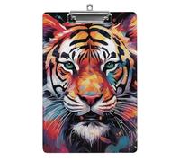 Color Paint Tiger Face Acrylic Clipboard Low-Profile Metal Clip with Hanging Hole Colorful Clipboards A4 Size Clip Board for Nurses Office Women 8.5x12.5