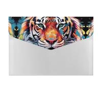 Color Paint Tiger Face Plastic Envelopes Plastic Folders Poly Envelopes with Snap Closure Reusable File Bags for Home Work Office Supplies Organization Storage A4 Size
