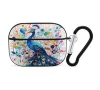 Color Peacock Airpod Pro Case AirPods 2 Case for Women Hard Shell Protective Cover with Carabiner Keychain Compatible with AirPods Case 2nd 1st Generation, Front LED Visible Black