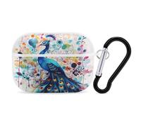 Color Peacock Airpod Pro Case AirPods 2 Case for Women Hard Shell Protective Cover with Carabiner Keychain Compatible with AirPods Case 2nd 1st Generation, Front LED Visible White