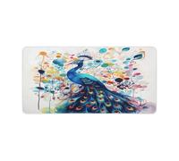 Color Peacock Desk Pad Large Washable Desk Mat Non-Slip Rubber Base Smooth Surface Mouse Pads Generic Keyboard Pad Portable Desk Protector for Laptop Computer Mat
