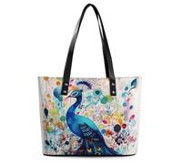 Color Peacock Leather Tote Bag for Women Work Shoulder Purses with Zipper Waterproof Large Computer Shoulder Bag Fashion Ladies Shoulder Handbag Reusable Shopping Bags