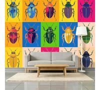 Color Photo Wallpaper Mural 500 x 280 cm Insects Beetles Geometry Grid Non-Woven Premium Art Print Fleece Wall Mural Decoration Poster Picture Design Modern for Bedroom Living Room