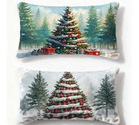 Color Pillow Protectors 2 pack Cushion Covers 60x80cm Rectangular Christmas Tree Cushion Covers,2025 New Velvet Invisible Zipper Sofa Cushions for Autumn Winter Bed Car Home Decorations Pillows O-505U