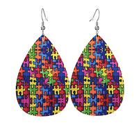 Color Puzzle Autistic Disorder Pattern Leather Earrings For Women Dangle Earring Drop Pendant With Hook Gifts For Adult Girl