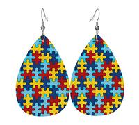 Color Puzzle Autistic Disorder Pattern Leather Earrings For Women Dangle Earring Drop Pendant With Hook Gifts For Adult Girl