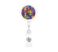Color Puzzle Autistic Disorder Pattern Retractable Badge Holder Reel Clip Id Card Holder forNurse Student Office Worker