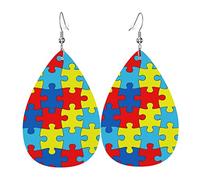 Color Puzzle Autistic Disorder Pattern Women Earrings Faux Leather Dangle Eardrop Drop Earring Fashion Jewellery Gift For Wife Daughter Girlfriend Christmas