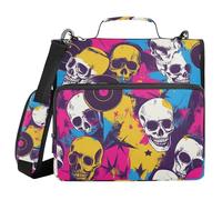 Color Record Rock Skull 1.5-Inch 3-Rings Zipper Binder Organizer with Handle Includes Zip Pocket Document Organizer Bag for Middle School