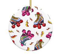 Color Roller Skates Print Christmas Ornaments, Beautiful Christmas Ceramic Round Pendant, Christmas Tree Decoration Baubles