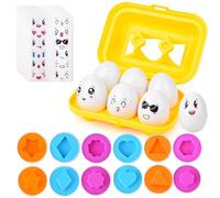 Color Shape Matching Eggs for Toddlers, Easter Eggs, Preschool Learning Educational Sorting Easter Eggs Toys Gift Recognition Skills Geometric Eggs Puzzle for Kids Boys Girls with Yellow Eggs Holder