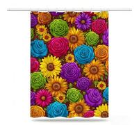 Color Shower Curtain 180 x 240 cm, Waterproof Shower Curtain Quick Dry Bath Washable Polyester Fabric, Extra Long Weighted Hem with 12 Hooks, Bathroom Decor, Gifts for Women, Flowers Curtains,Model975