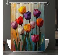 Color Shower Curtain, Waterproof Extra Long Curtains for Bathroom Decor, Luxury Weighted Shower Curtain Tulip, for Bathroom Window Curtains, Quick Dry Wet Room, W 180 x L 240 cm(W 71" x L 95") D-9237