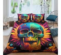 Color Skull 3D Printed Duvet Cover Set Art Quilt Cover with 2 Pillow Cases Bedding Set Hypoallergenic with Zipper Closure 3 Pcs for Adults Kids Double（200x200cm）