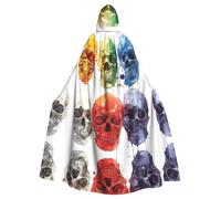 Color Skulls Adult Halloween Party Cloak-Stylish Pumpkin Theme Hooded Wizard Robe Cosplay Costumes Black
