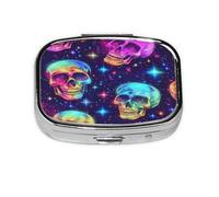 Color Skulls Head Pattern Pill Case Pill Box Travel Pill Organizer Small Square Medicine Box for Purse & Pocket Gifts