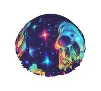 Color Skulls Head Waterproof Reusable Shower Cap For Women - Elastic Hair Cover For Bath, Spa, Travel & Daily Use