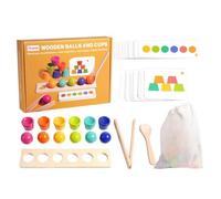 Color Sorting Game - Fine Motor Skills Exercise Set With Cup Ball, Bead Clips Sorting Game, Learning Aid For Early Education, Colorful Wooden Material, Develops