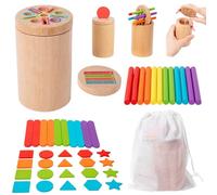 Color Sorting Sensory Toys, 3-in-1 Shape & Color Sorting Toys, Wooden with Magnetic Lid, Educational Montessori for 36m+ Toddler, Style 2