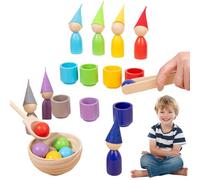 Color Sorting Toys - 1.5 Inch Wooden Rainbow Balls, Sensory STEM Kit, Matching Cups | Educational Learning Activity For Fine Motor Skills, Preschool Development & Children Aged Over 3