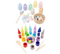 Color Sorting Toys - Wooden Educational Sensory Game | Rainbow Balls Cups STEM Kit | Preschool Learning Activities Developing Fine Motor Skills Children Age 3 Plus Classroom Home Play