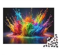 Color Splash Art 1000 Piece Puzzle for Adults Colorful Paint Splash Rainbow Dynamic Vibrant Abstract Premium Thick Sturdy Vibrant Challenging Hard Gift70x50cm/1000pcs