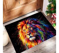 Color Splatter Ink Indoor Doormat, Animal Lion Face Non-Slip Absorbent Machine Washable Resist Dirt Entrance Rug, Black for Inside Entrance Front Back Door Garden,