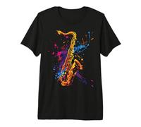 Color Splatter Saxophone Jazz Splash Art Saxophonist Premium T-Shirt