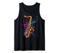 Color Splatter Saxophone Jazz Splash Art Saxophonist Tank Top
