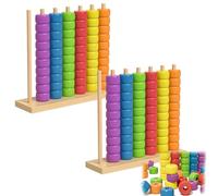 Color Stack Game, Wooden Color Stack Challenge Ring Stacking Puzzle for Family,Competitive Tabletop Brain Teaser, Speed Matching Strategy Competition for 2 Players, with Racks,Rings,Cards (A-Big-2Pcs)