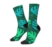 Color Stretchy Tropical Monstera Leaf Funny Socks Novelty Casual Crew Crew Socks Contrast Color Design For Women Men