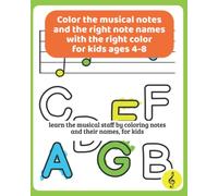 Color the musical notes and the right note names with the right color for kids ages 4-8: learn the musical staff by coloring notes and their names for kids (the musical staff for kids books)