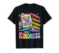 Color The World with Kindness Teacher Back to School Value Graphic T-Shirt, Men, Black, S