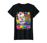 Color The World with Kindness Teacher Back to School Value Graphic T-Shirt, Women, Black, S