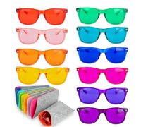 Color Therapy Glasses - Stylish Colored Chromotherapy Chakra Light Eyewear to Support Mood, Relaxation, Focus & More Colorful Sunglasses Set of 10 with Matching Felt-Lined Pouches, Red