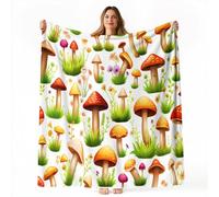 Color Throw Blanket, Cartoon Cute Plants Mushrooms Printed Blanket Super Soft Flannel Throw Blankets Lightweight Fluffy Plush Fuzzy Bed Blankets for Bedding Sofa and Travel 127 X 152 cm