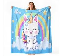 Color Throw Blanket, Cute Clouds Animal Cat Printed Blanket Super Soft Flannel Throw Blankets Lightweight Fluffy Plush Fuzzy Bed Blankets for Bedding Sofa and Travel 230 x 230 cm