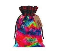 Color Tie Dye Printed Reusable Gift Bags - Christmas Drawstring Pouches for Xmas, Birthday, Wedding, Holidays