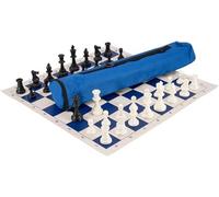 Color Tournament Chess Set - Roll up Chess Board, Weighted Staunton Chess Pieces and Carrying Bag, Handmade Travel Chess Game Set for Adults - Blue Color