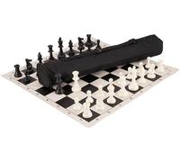 Color Tournament Chess Set - Roll up Chess Board, Weighted Staunton Chess Pieces and Carrying Bag, Handmade Travel Chess Game Set for Adults - Black Color