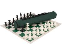 Color Tournament Chess Set - Roll up Chess Board, Weighted Staunton Chess Pieces and Carrying Bag, Handmade Travel Chess Game Set for Adults - Green Color