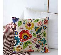 Color Traditional Polish Hungarian Folk Flower Decoration Ornate Pattern Green Textures National Throw Pillow Case Soft Cushions Covers Square Throw Pillow Covers For Party Bed Sofa 45X45Cm